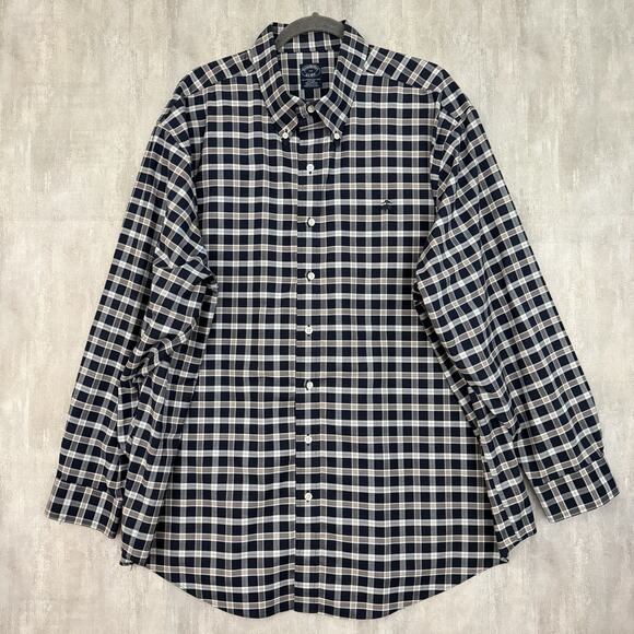 Brooks Brothers Shirt Men’s XXL Blue Plaid Button Front Supima Embroidered Logo - Picture 1 of 12